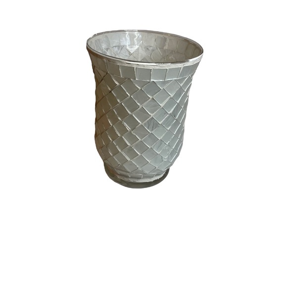 White Mosaic Glass Vase - Picture 1 of 3
